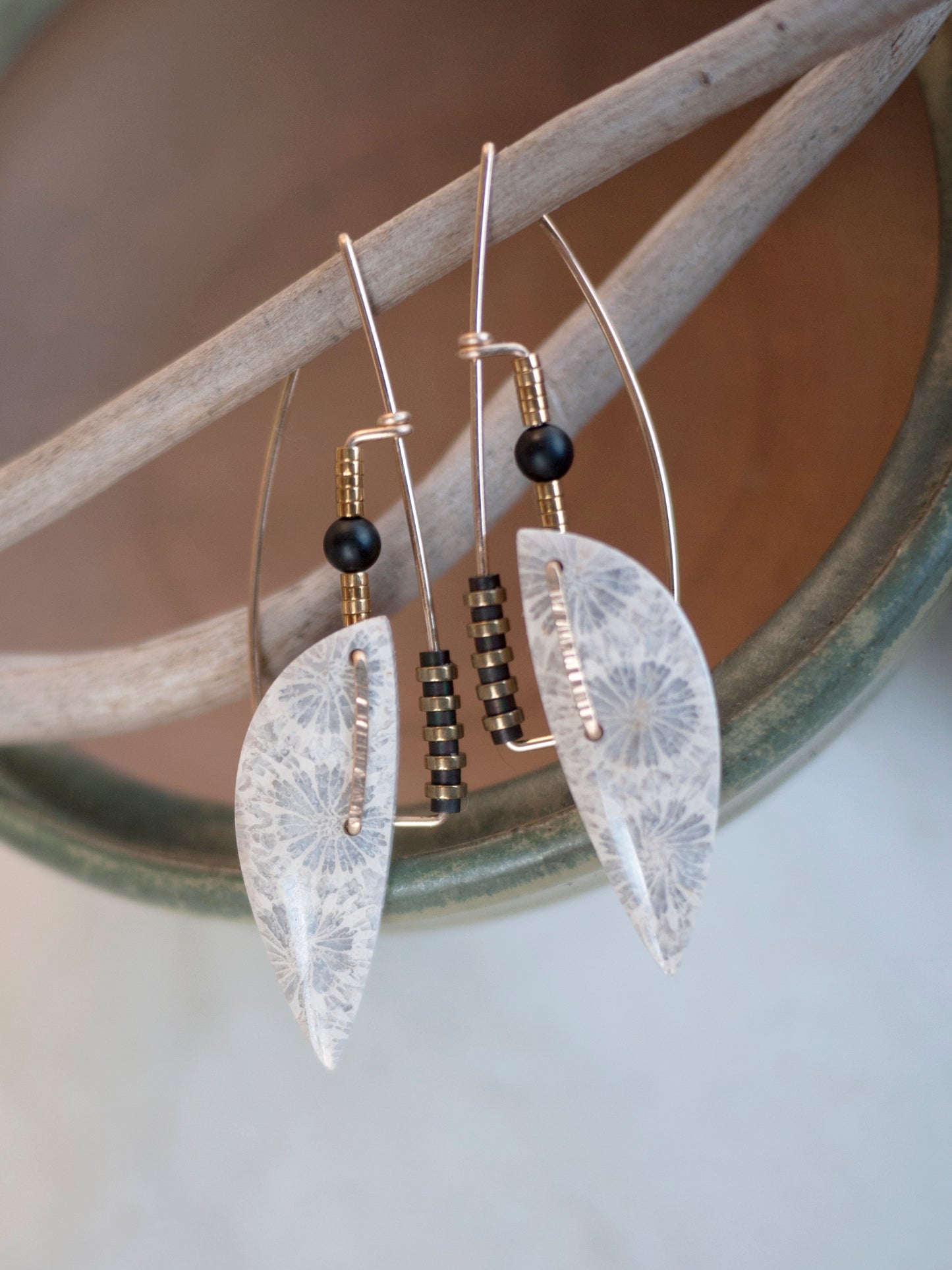 Art Deco Inspired Fossil Coral Earrings