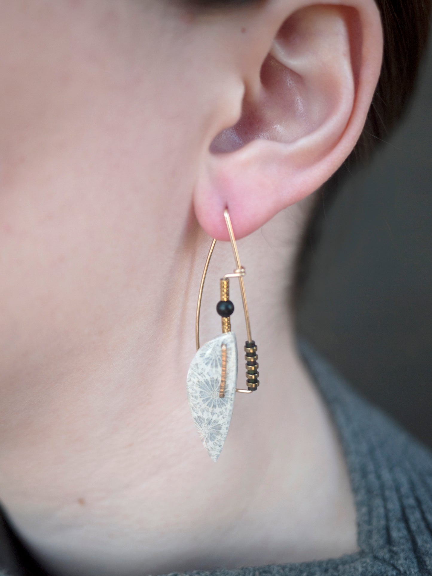 Art Deco Inspired Fossil Coral Earrings