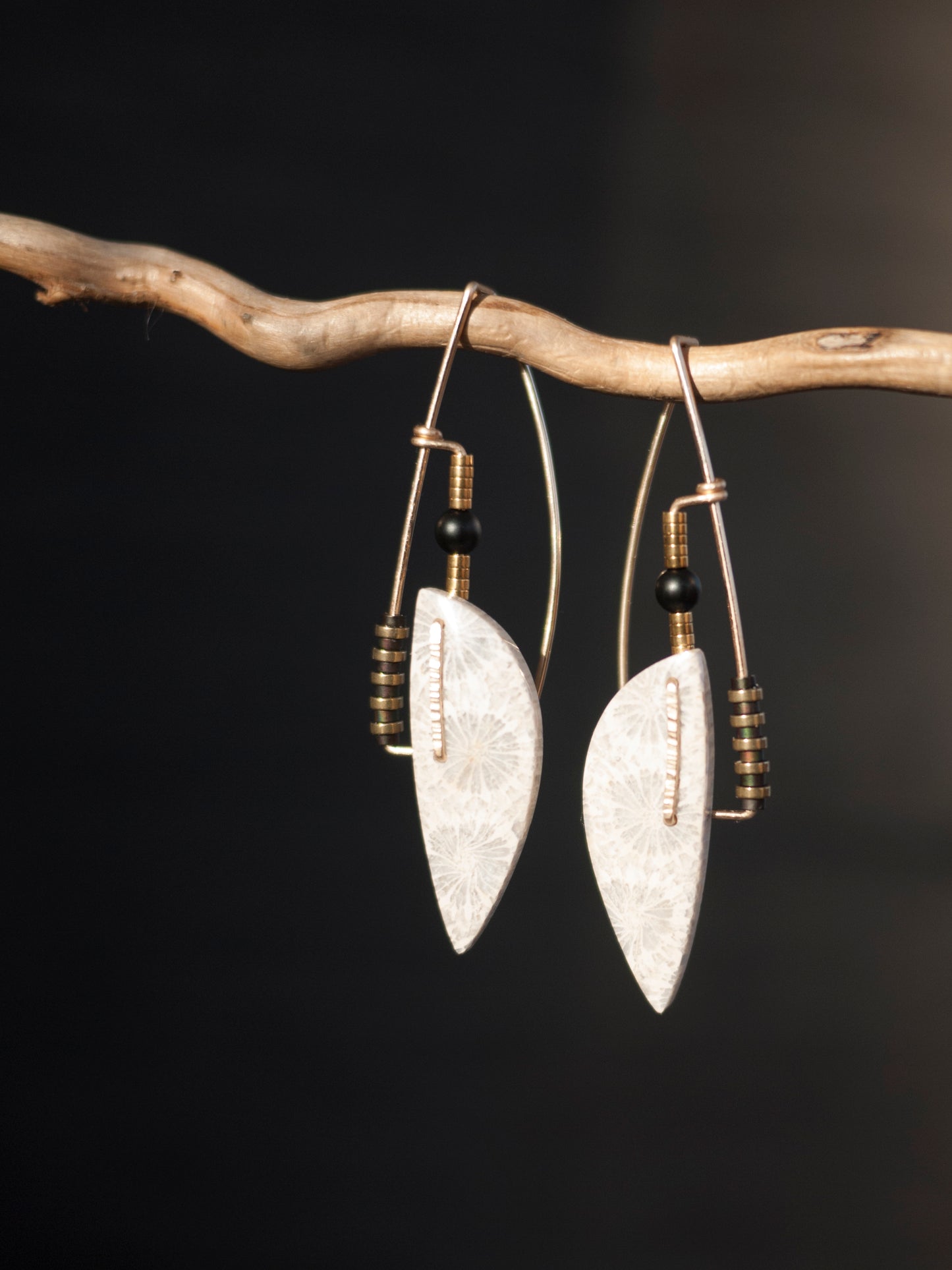 Art Deco Inspired Fossil Coral Earrings