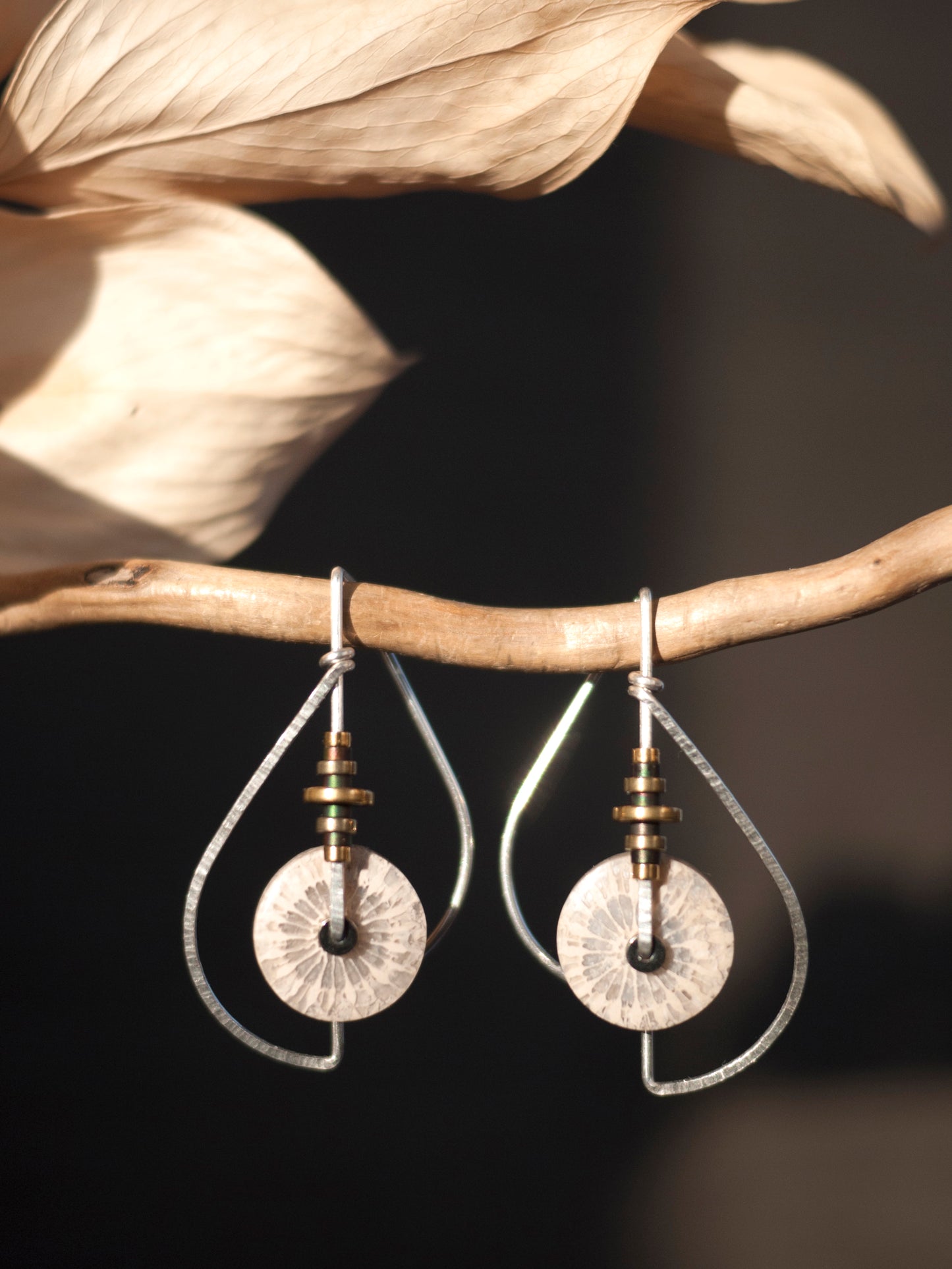 Fossil Coral Circle Sculptural Earrings