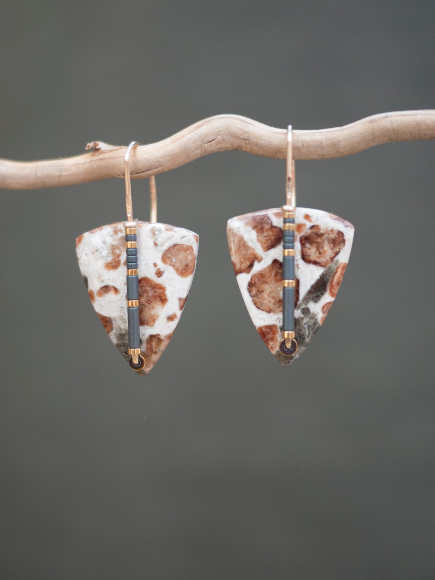 Garnet in Limestone Triangle Drop Earrings