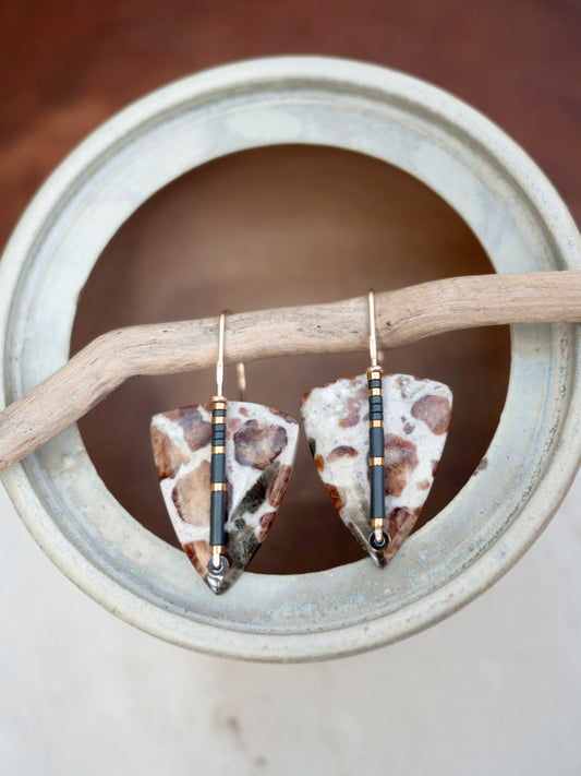 Garnet in Limestone Triangle Drop Earrings