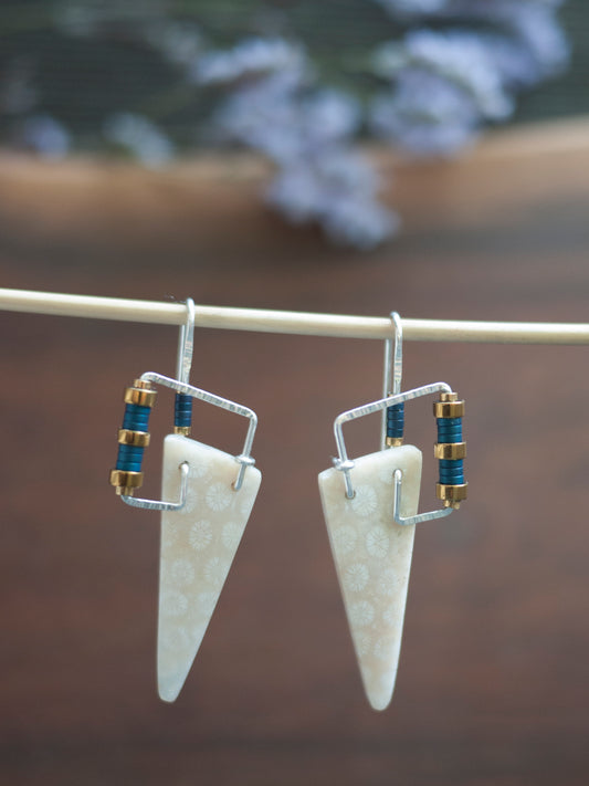 Geometric Triangle Fossil Coral Earrings