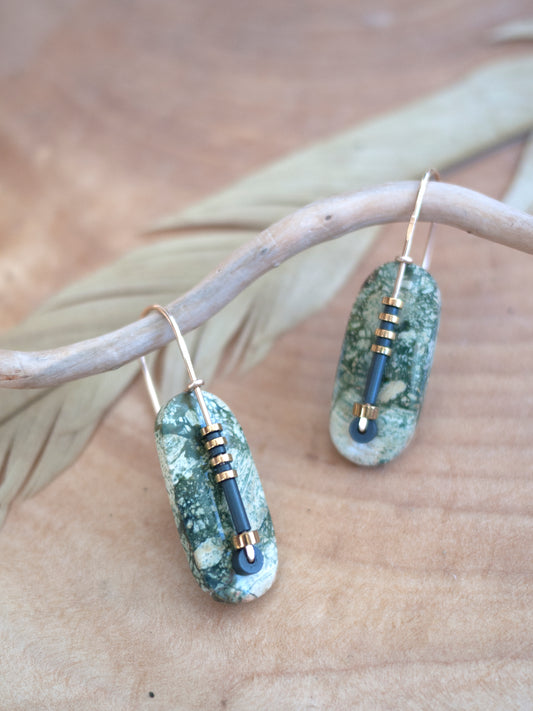 Oval Graphic Brecciated Jasper Drop Earrings