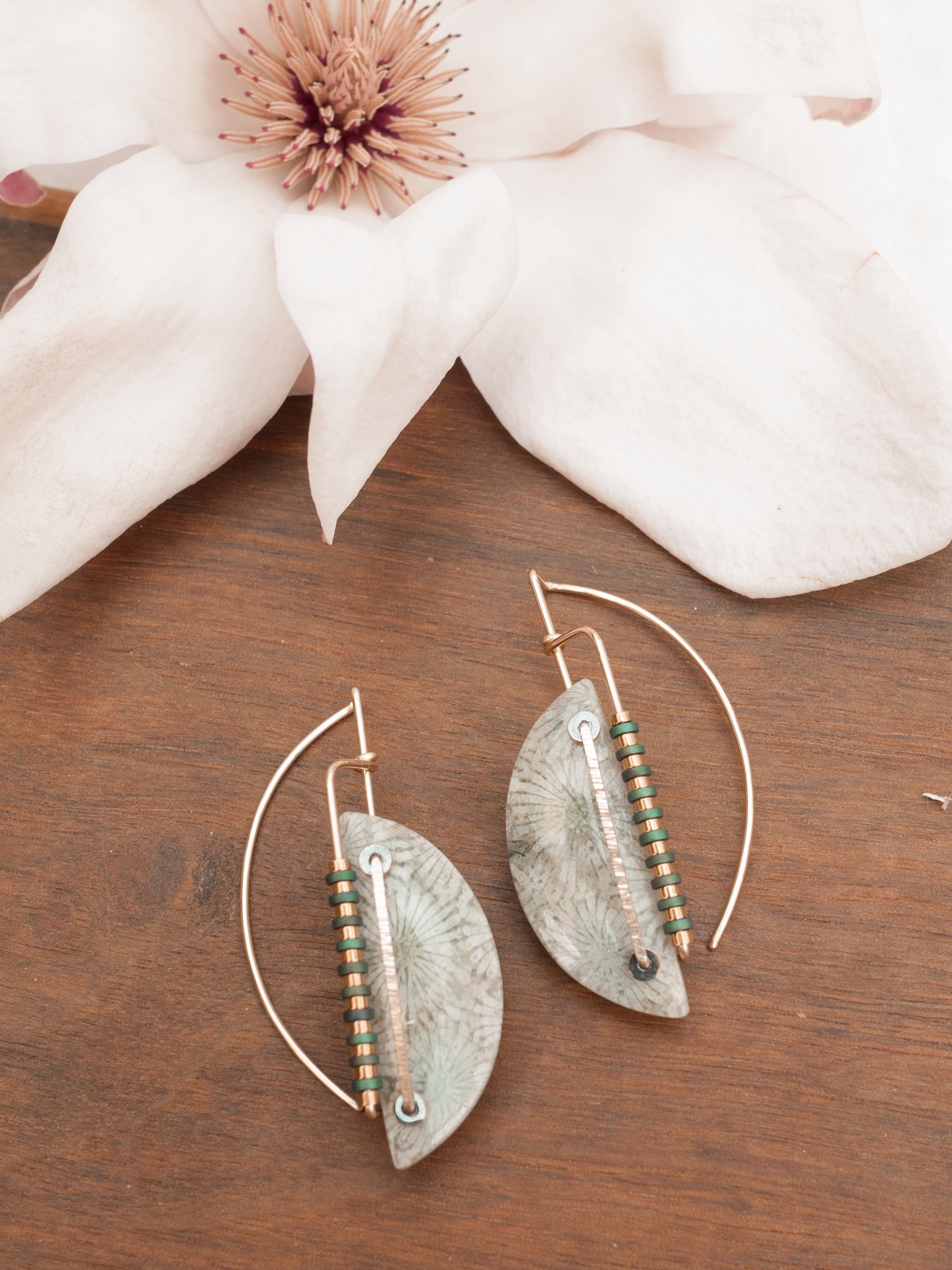 Long Fossil Coral Drop Earrings