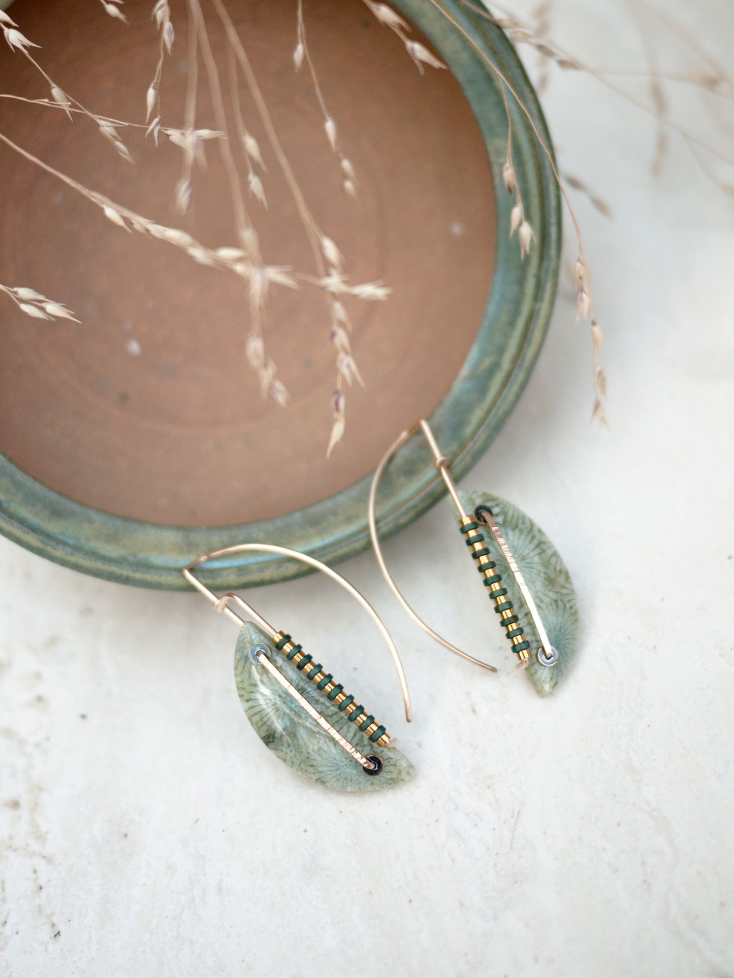 Long Fossil Coral Drop Earrings