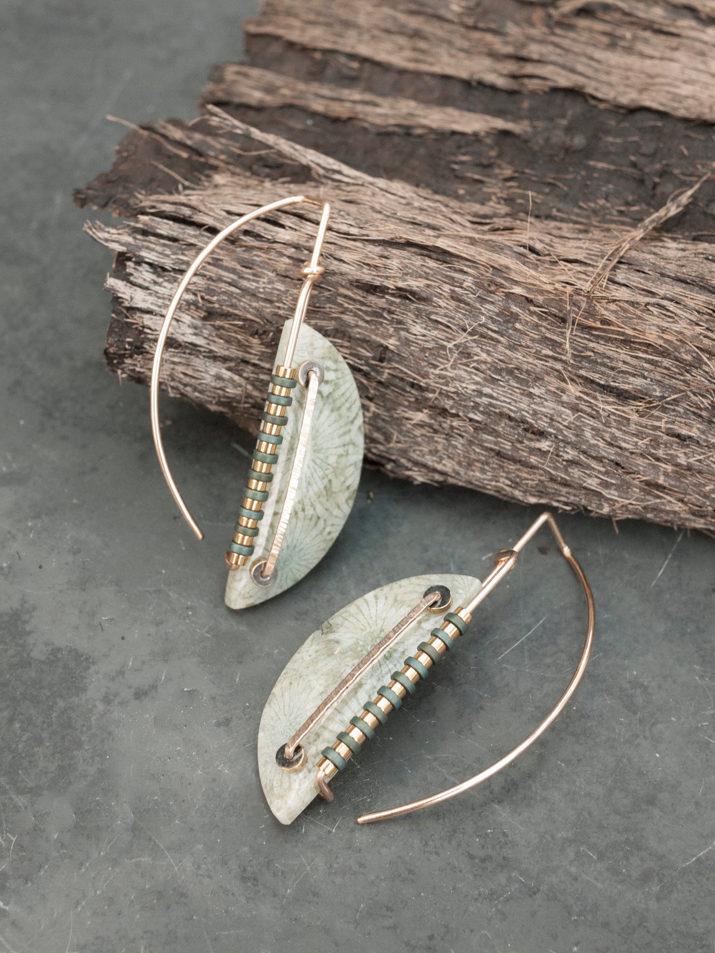 Long Fossil Coral Drop Earrings