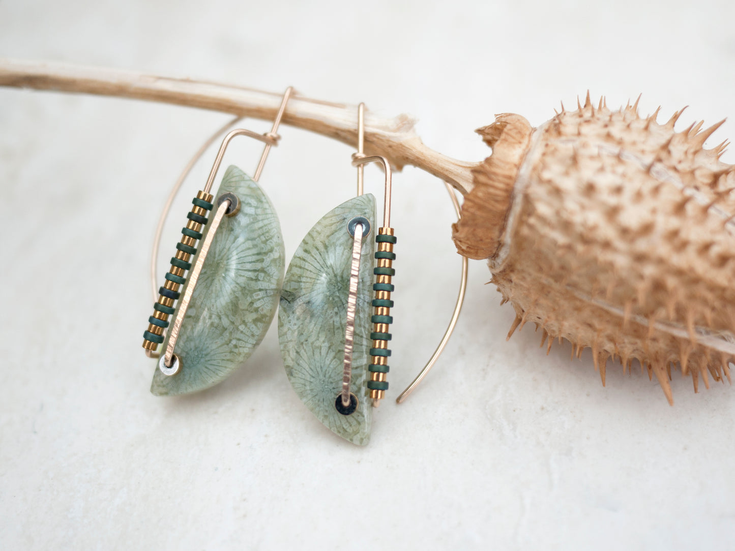 Long Fossil Coral Drop Earrings