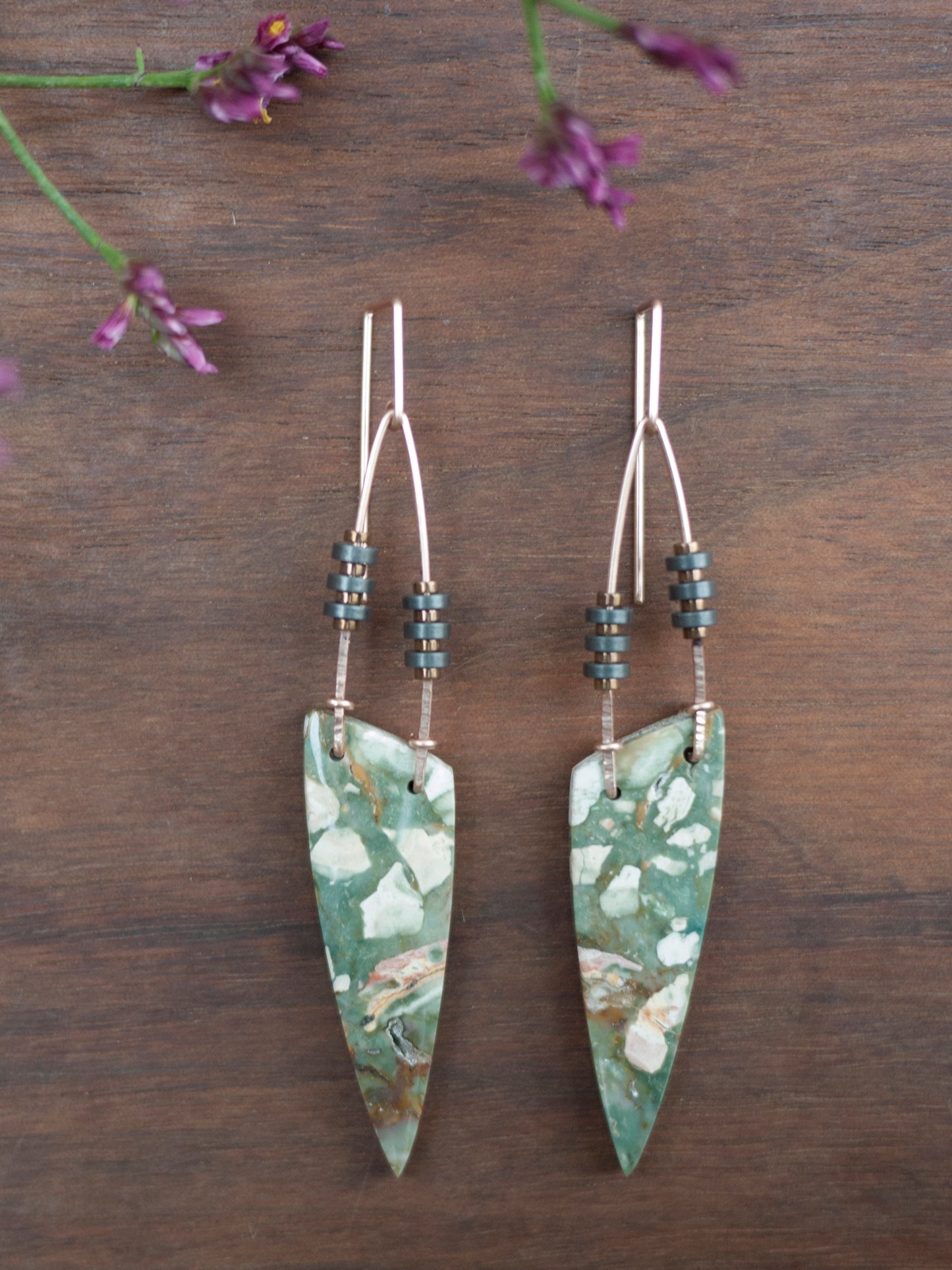 Asymetical Brecciated Jasper Spear Earrings