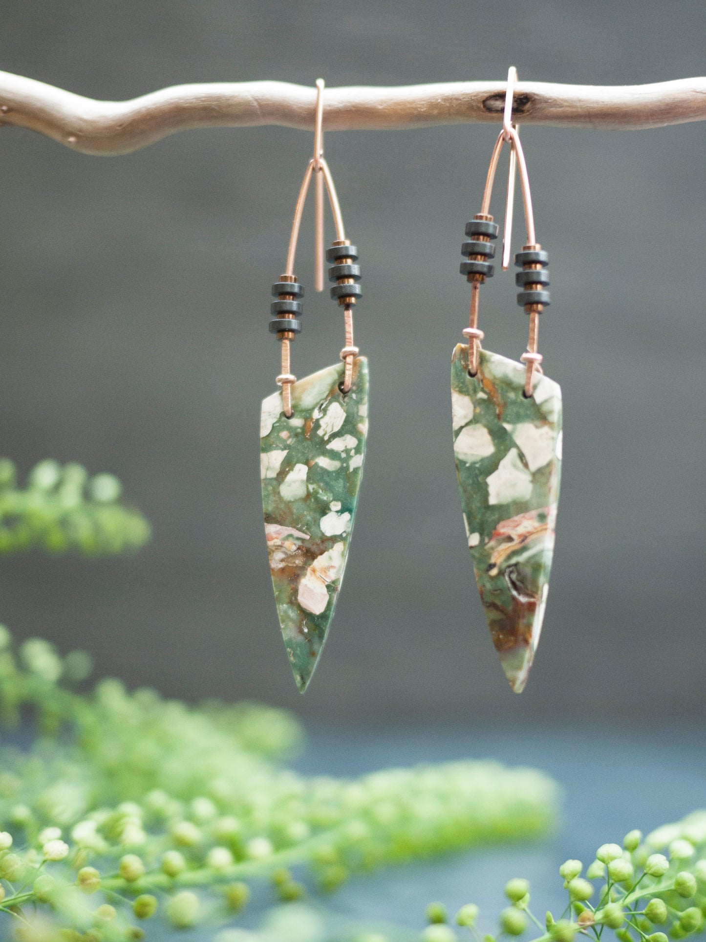 Asymetical Brecciated Jasper Spear Earrings