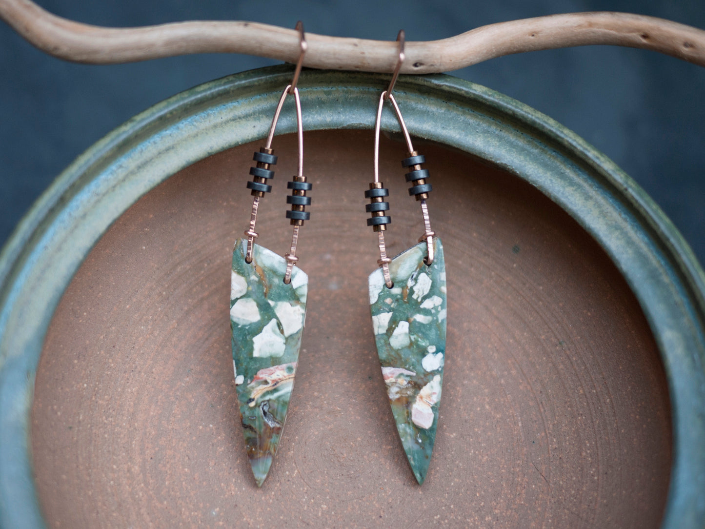 Asymetical Brecciated Jasper Spear Earrings