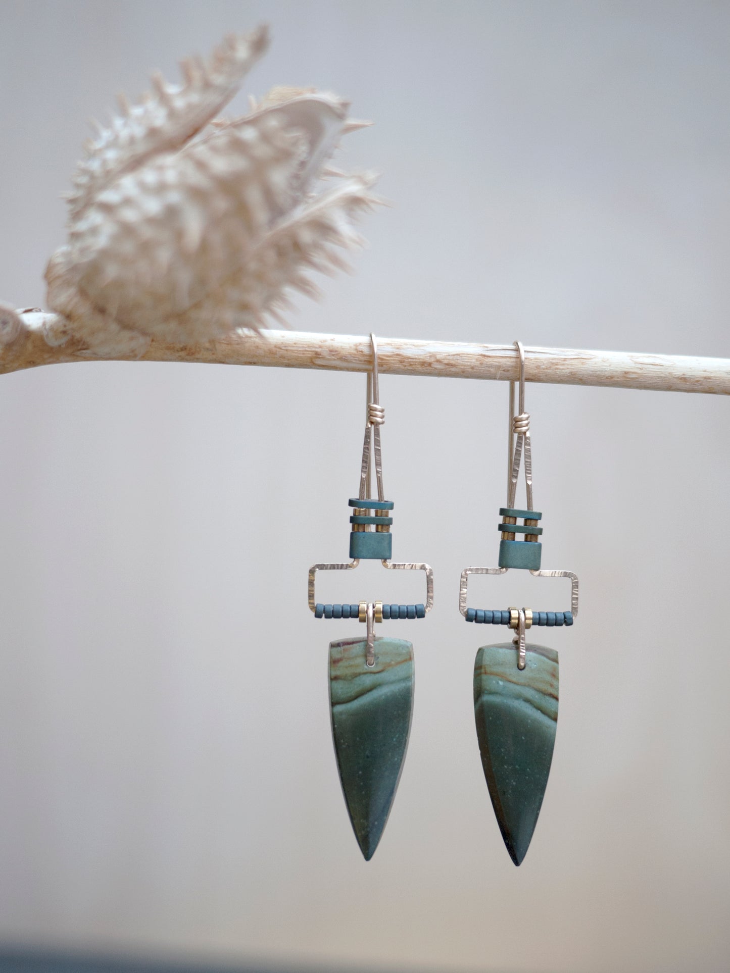 Polychrome Jasper Spear Rectangle Motif Earrings