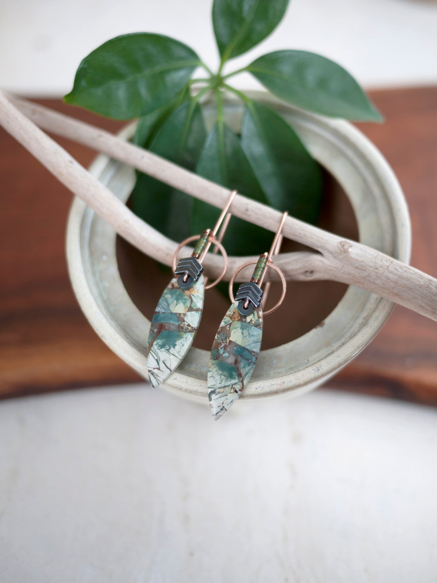 Brecciated Jasper Marquise Drop Earrings