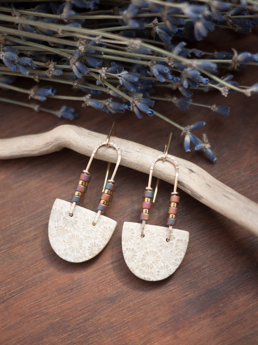 Half Circle Fossil Coral Earrings