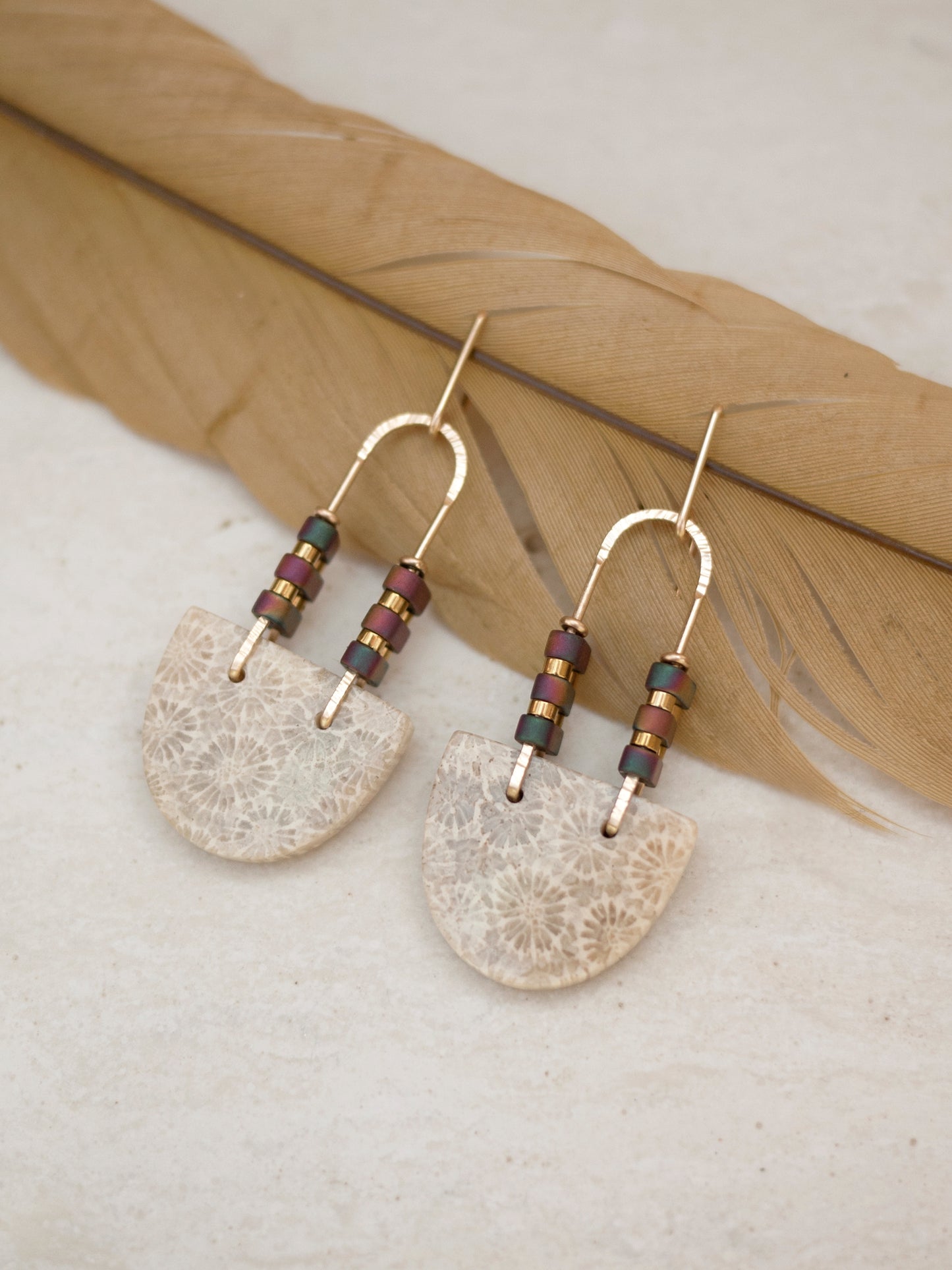 Half Circle Fossil Coral Earrings
