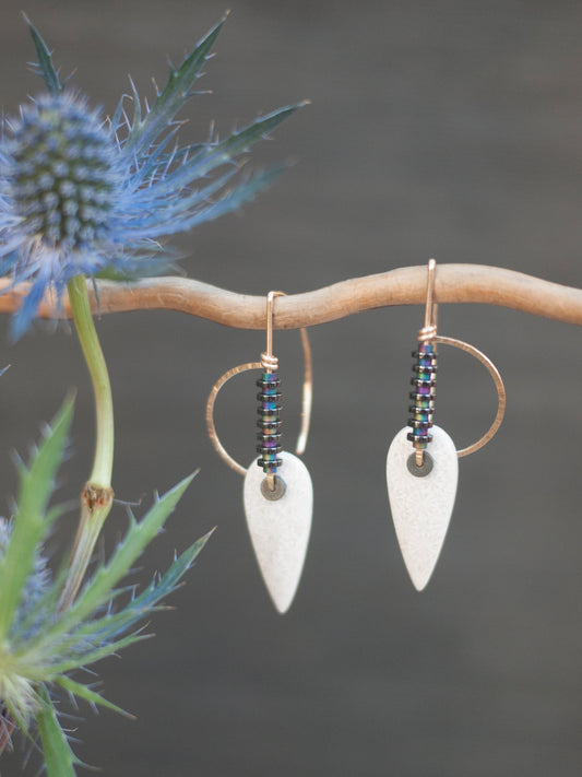 White Fossil Coral Spear Drop Earrings