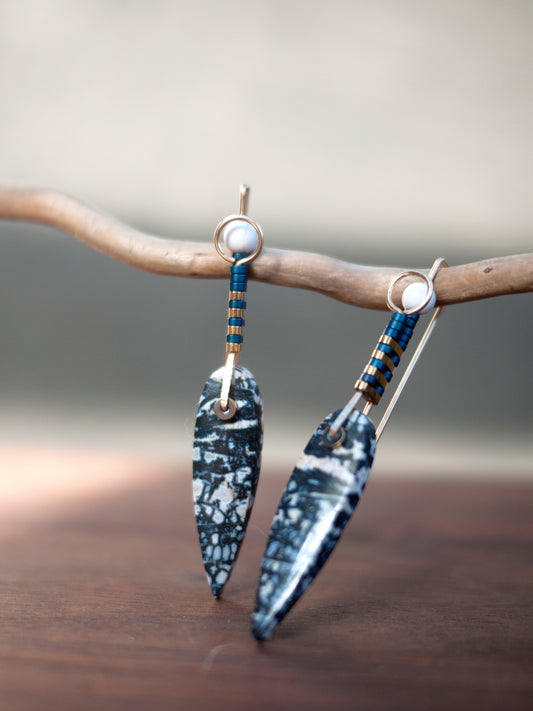 Petrified Palmwood Spear Drop Earrings