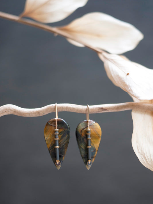 Blue Tigers Eye Spear Drop Earrings
