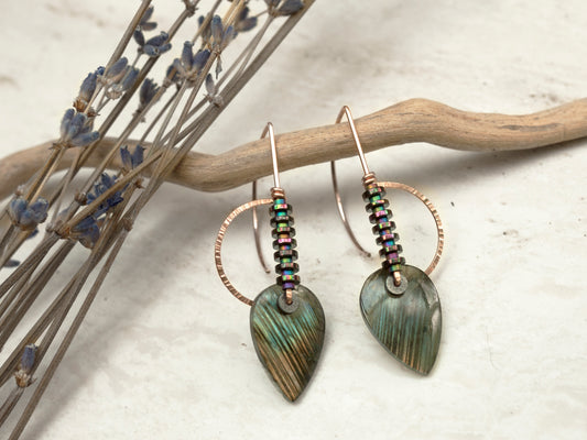 Labradorite Leaf Drop Earrings