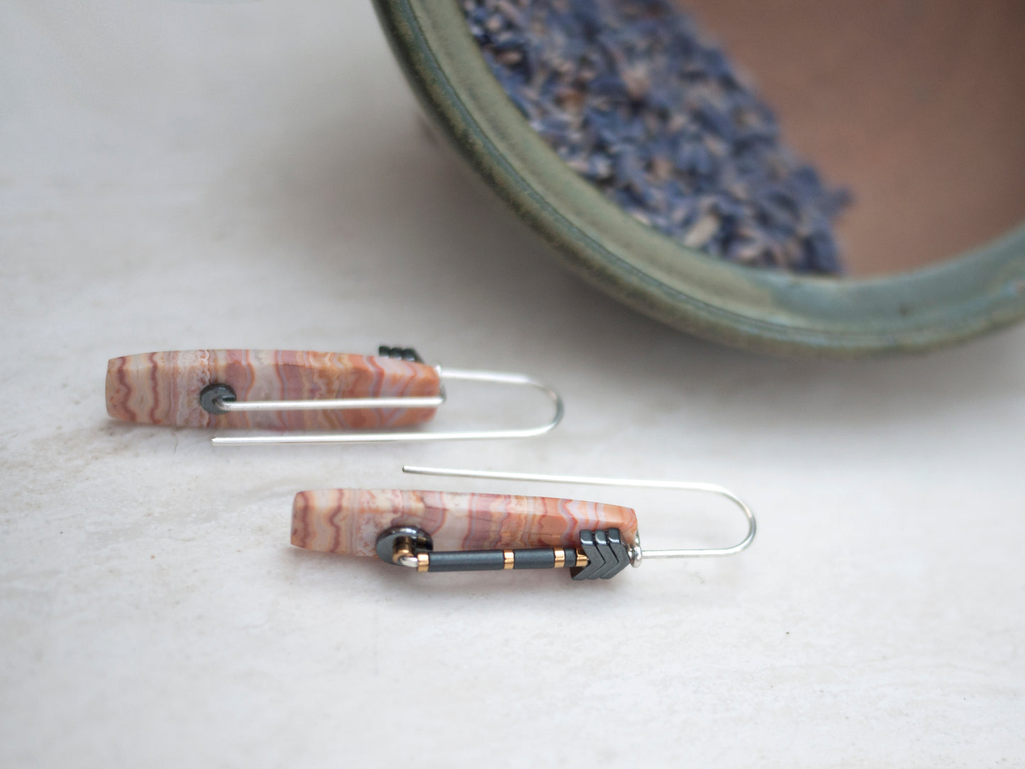 Lace Agate Chevron Drop Earrings