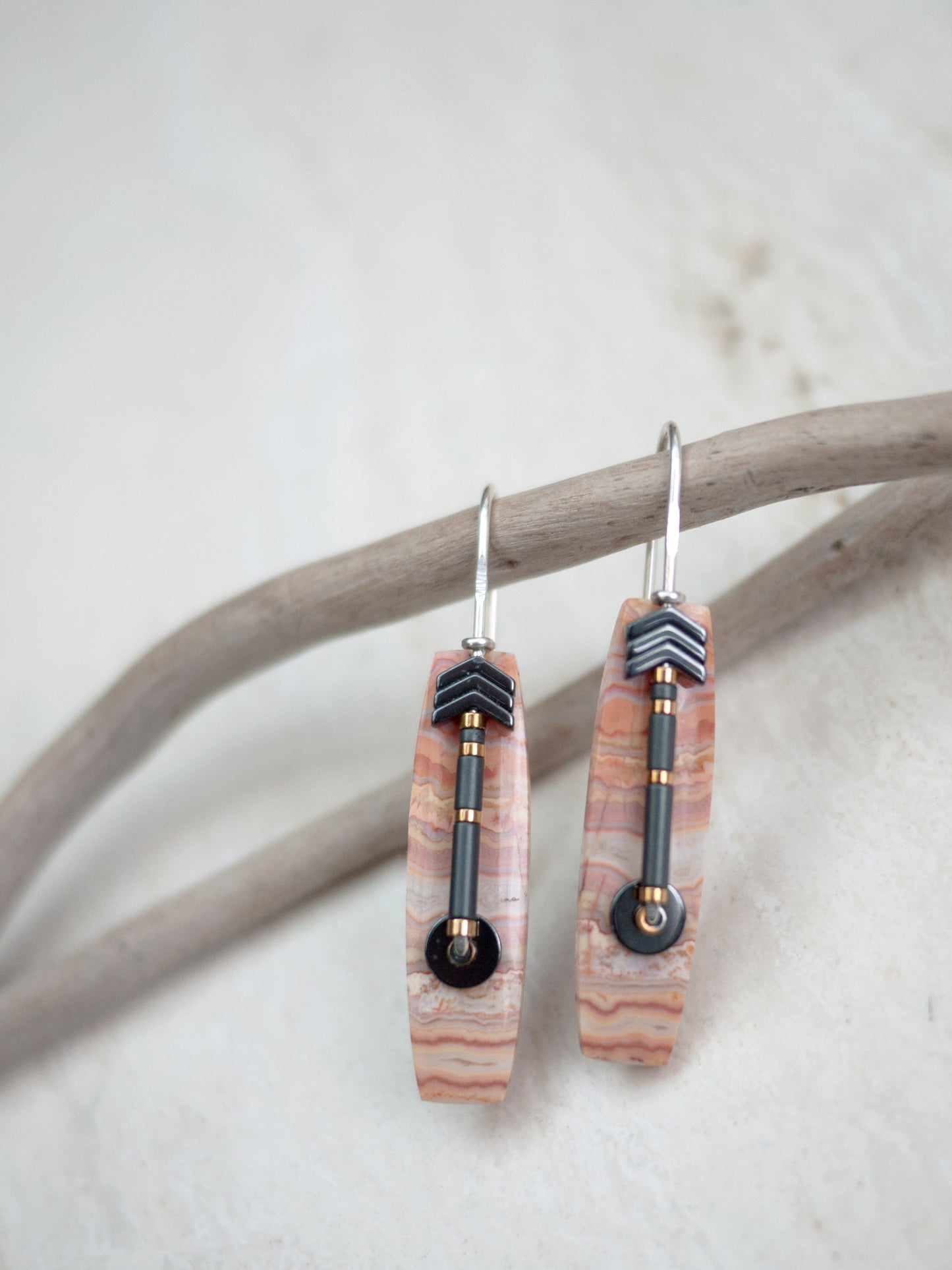 Lace Agate Chevron Drop Earrings