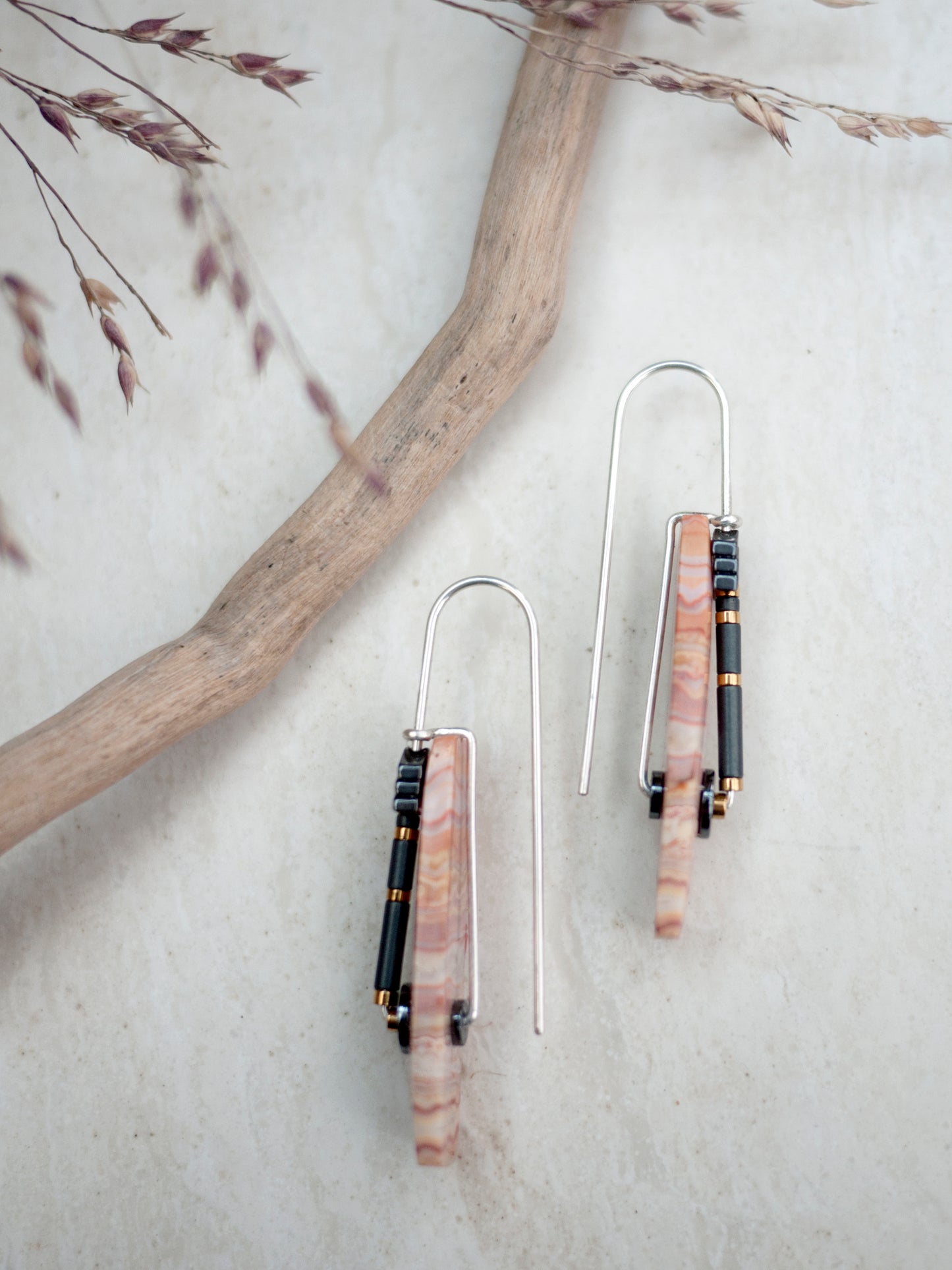 Lace Agate Chevron Drop Earrings