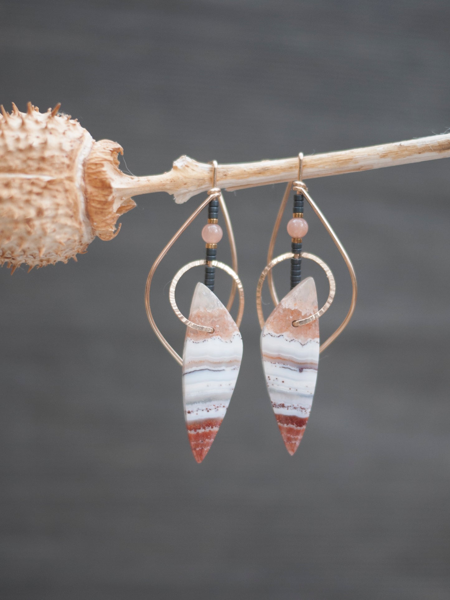 Lace Agate Sculptural Spiral Earrings