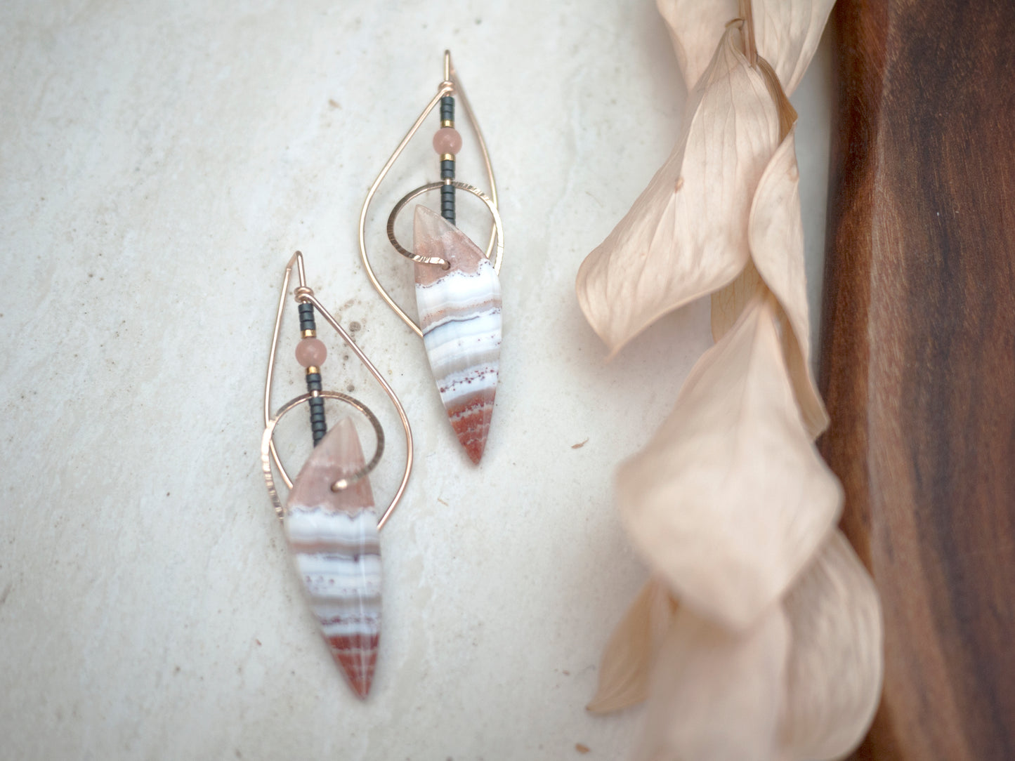 Lace Agate Sculptural Spiral Earrings