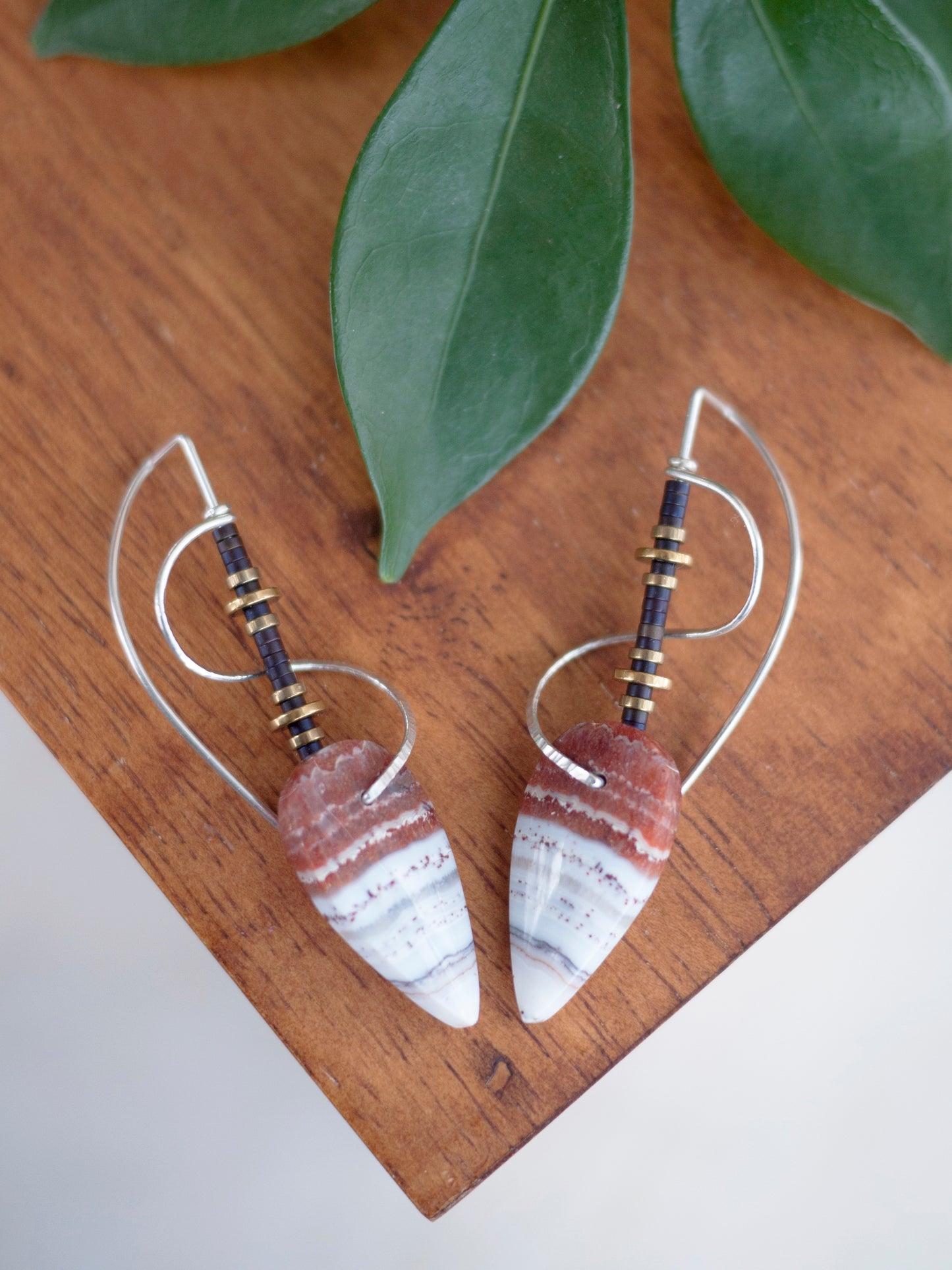 Spiral Sculptural Lace Agate Drop Earrings