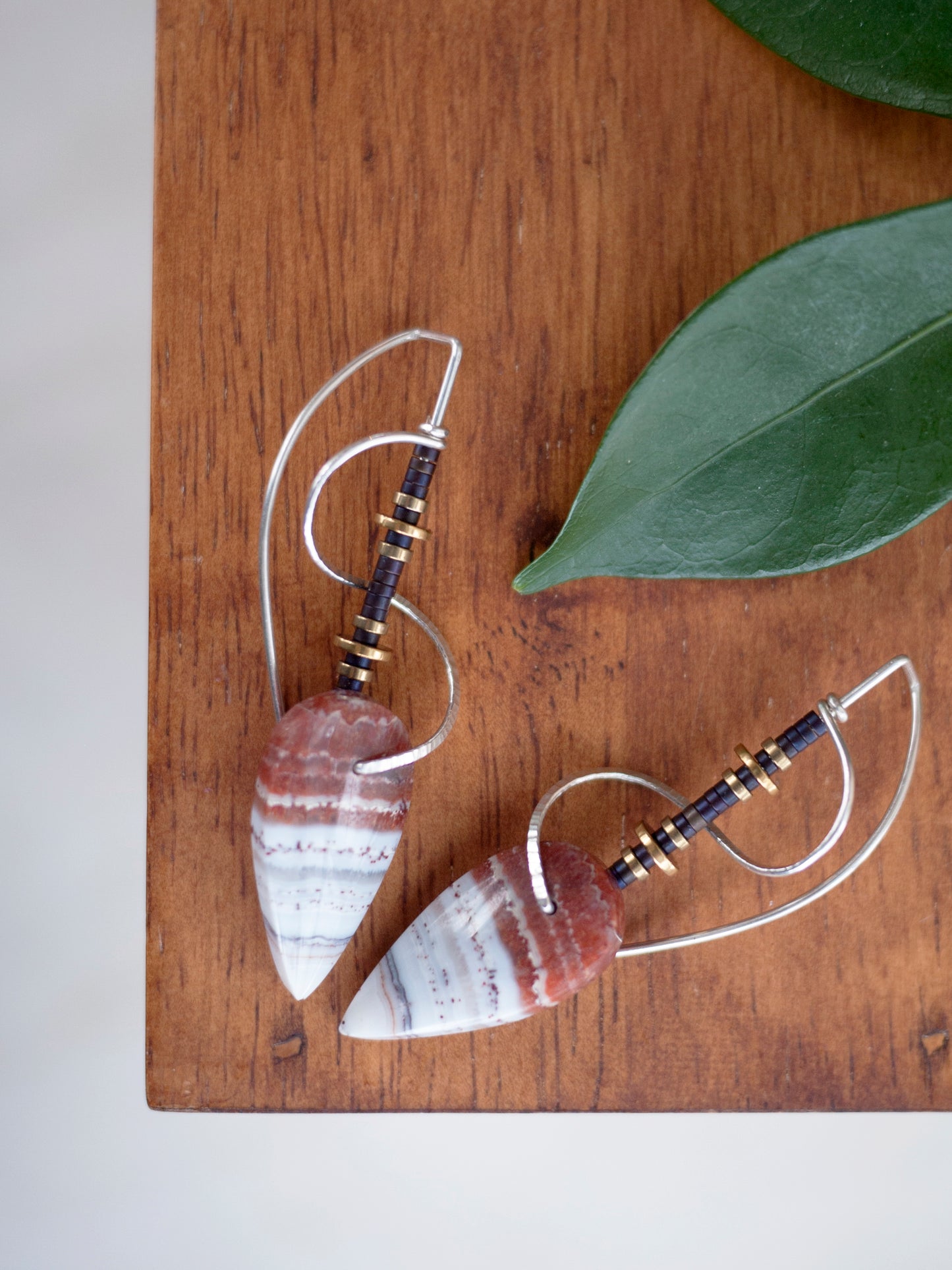 Spiral Sculptural Lace Agate Drop Earrings