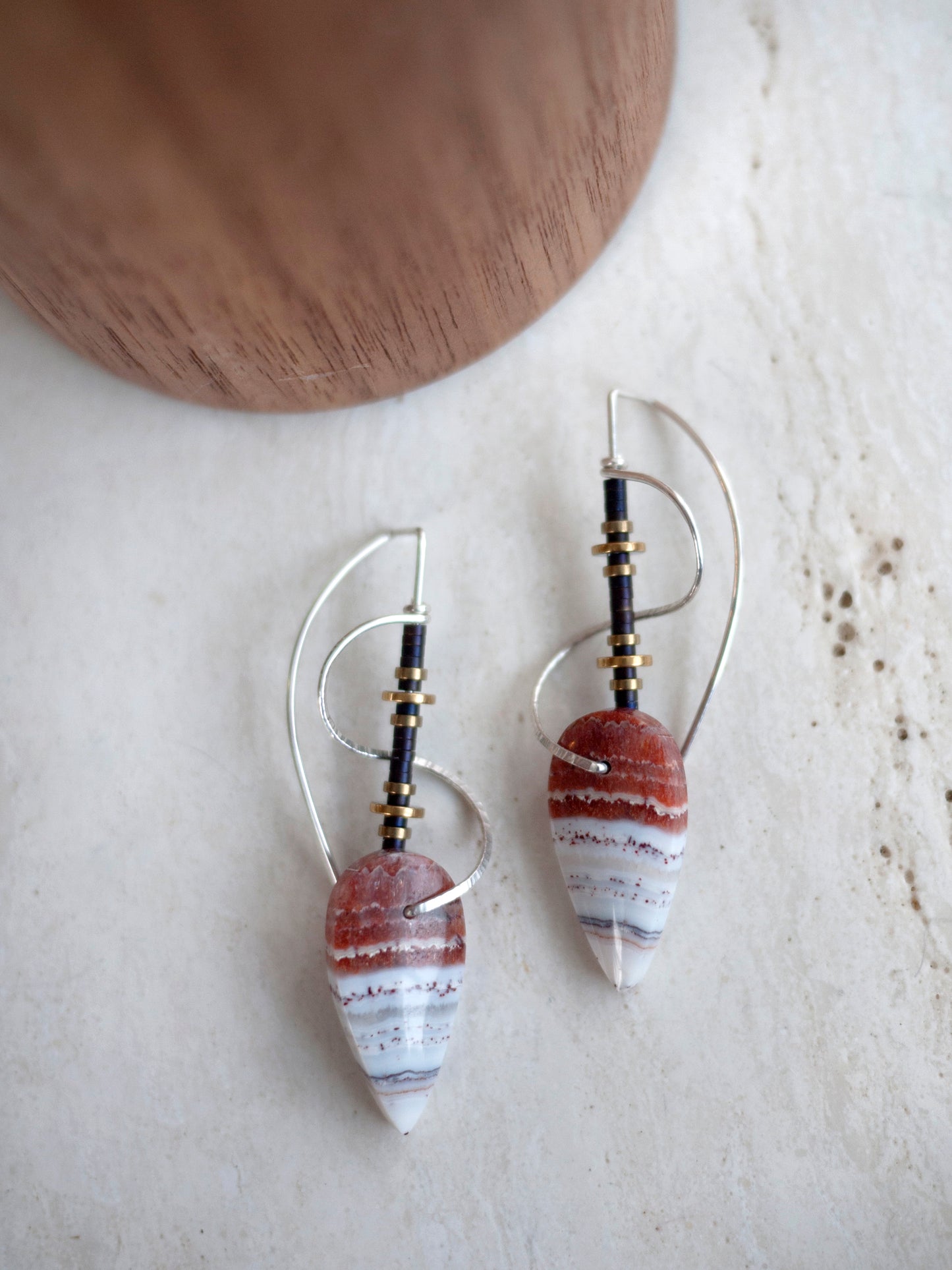 Spiral Sculptural Lace Agate Drop Earrings
