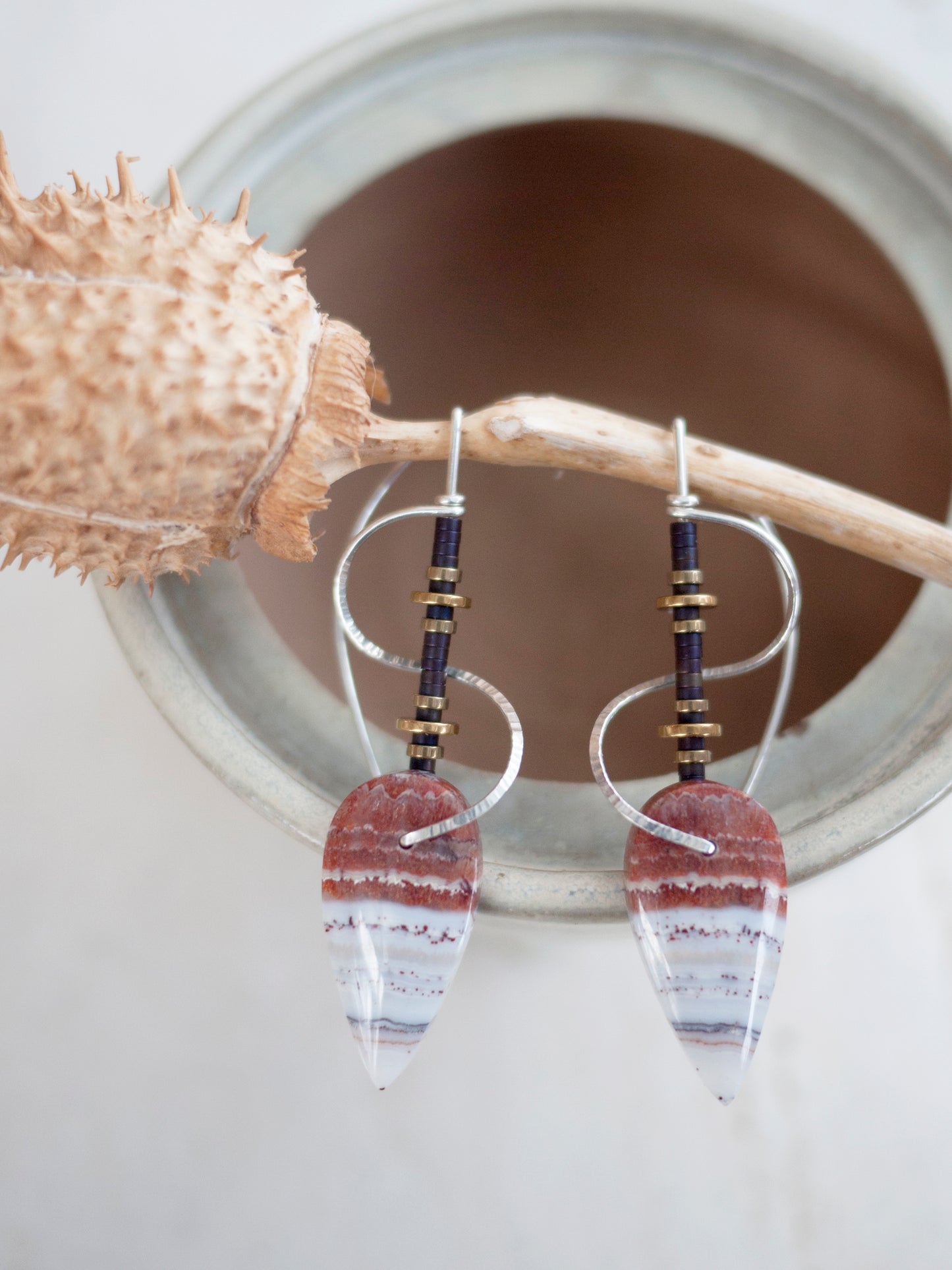 Spiral Sculptural Lace Agate Drop Earrings