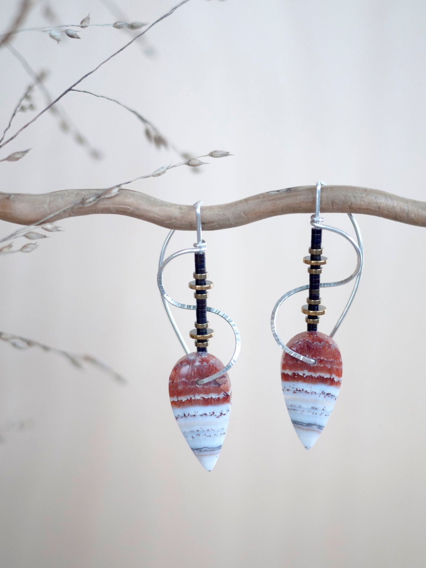 Spiral Sculptural Lace Agate Drop Earrings
