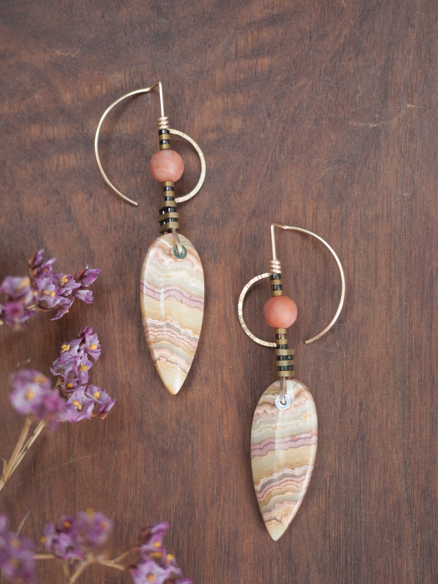 Sculptural Lace Agate Teardrop Earrings