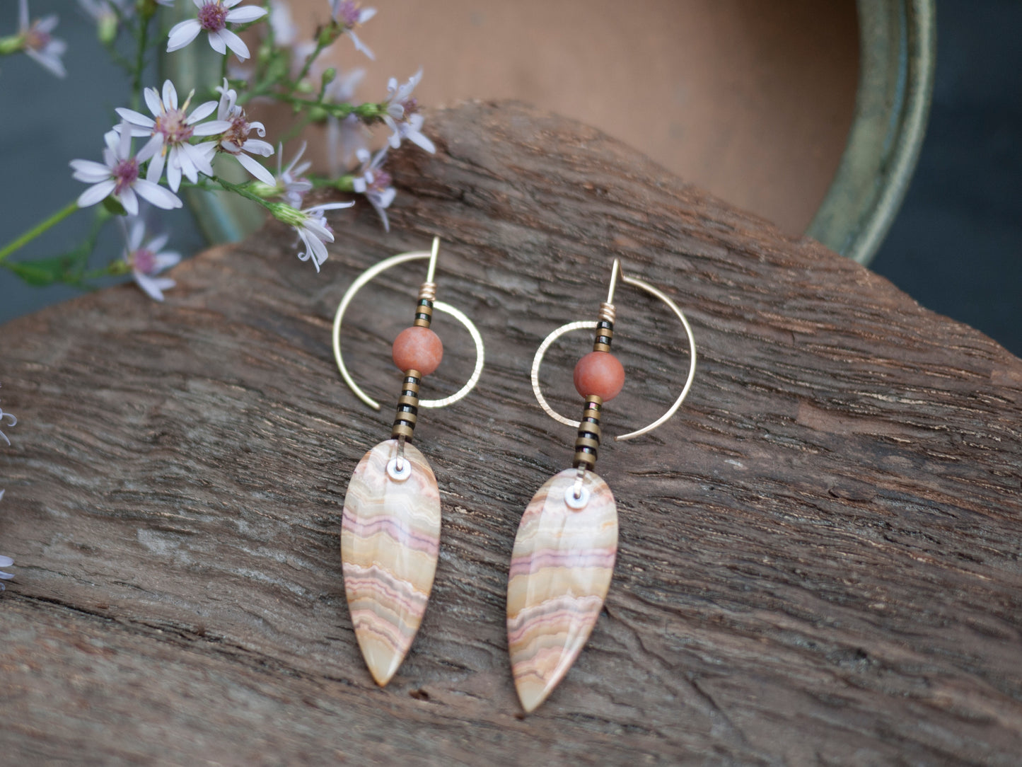 Sculptural Lace Agate Teardrop Earrings