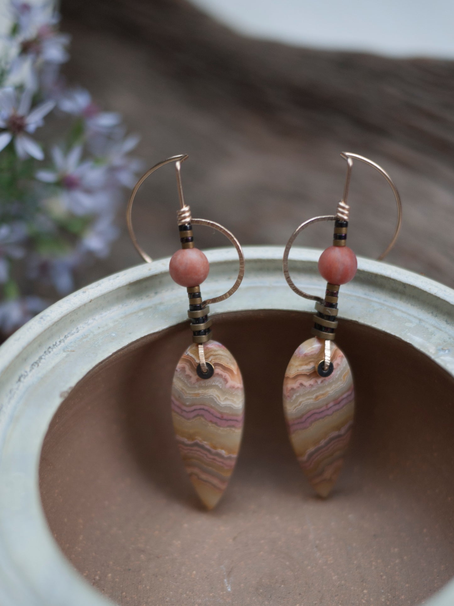 Sculptural Lace Agate Teardrop Earrings