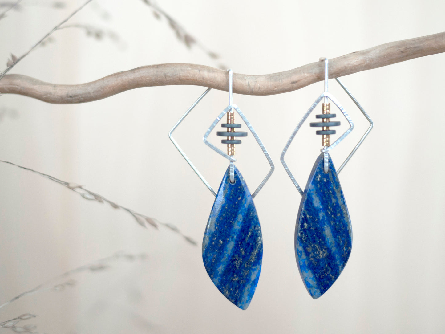 Lapis Lazuli Leaf Drop Earrings