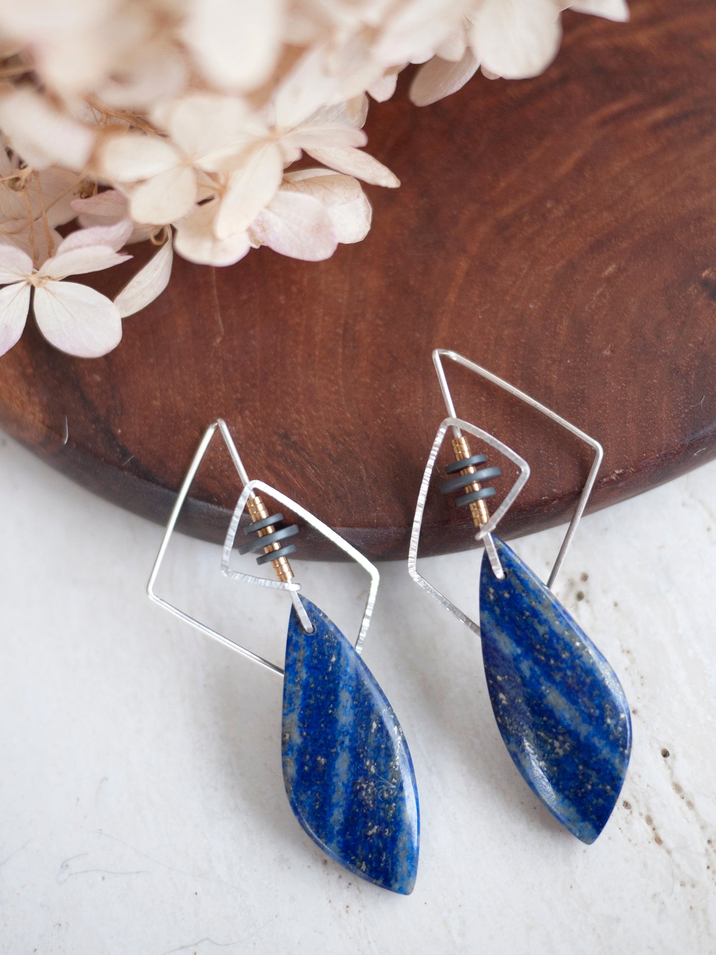 Lapis Lazuli Leaf Drop Earrings