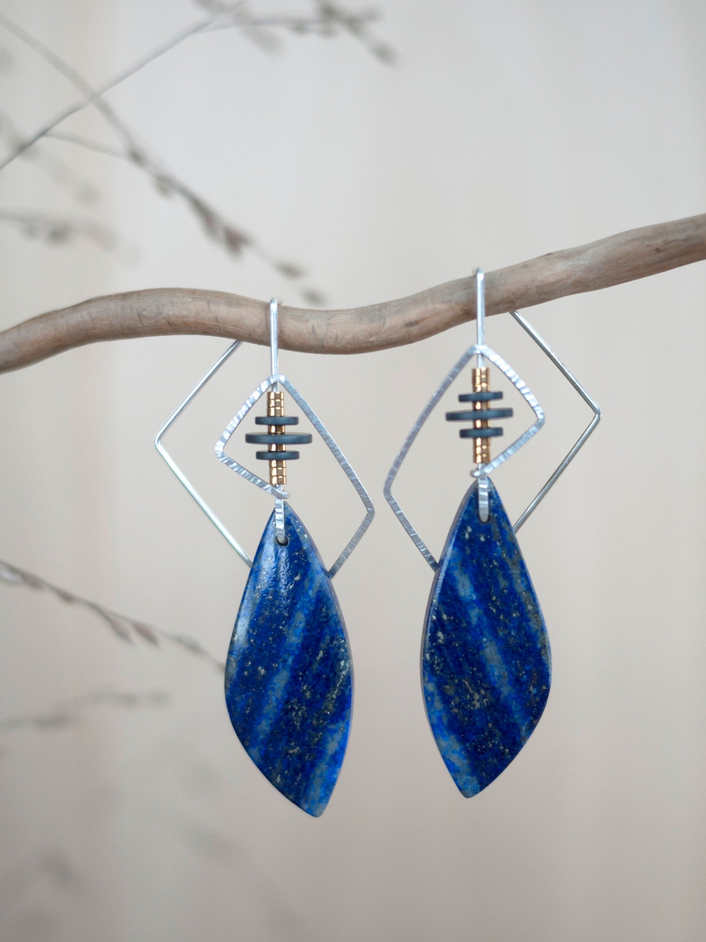 Lapis Lazuli Leaf Drop Earrings
