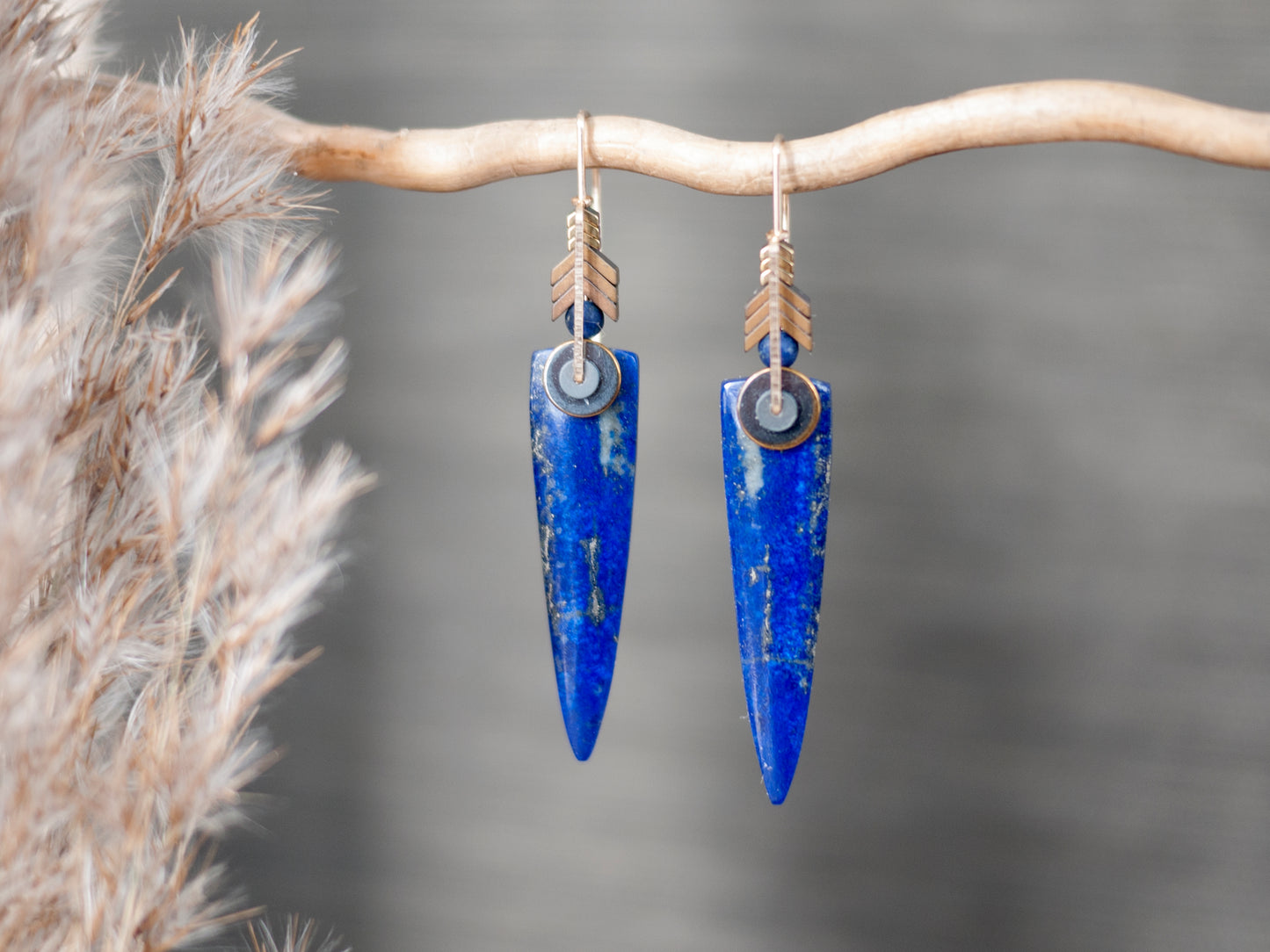 Long Spear Lapis Lazuli Chevron Drop Earrings