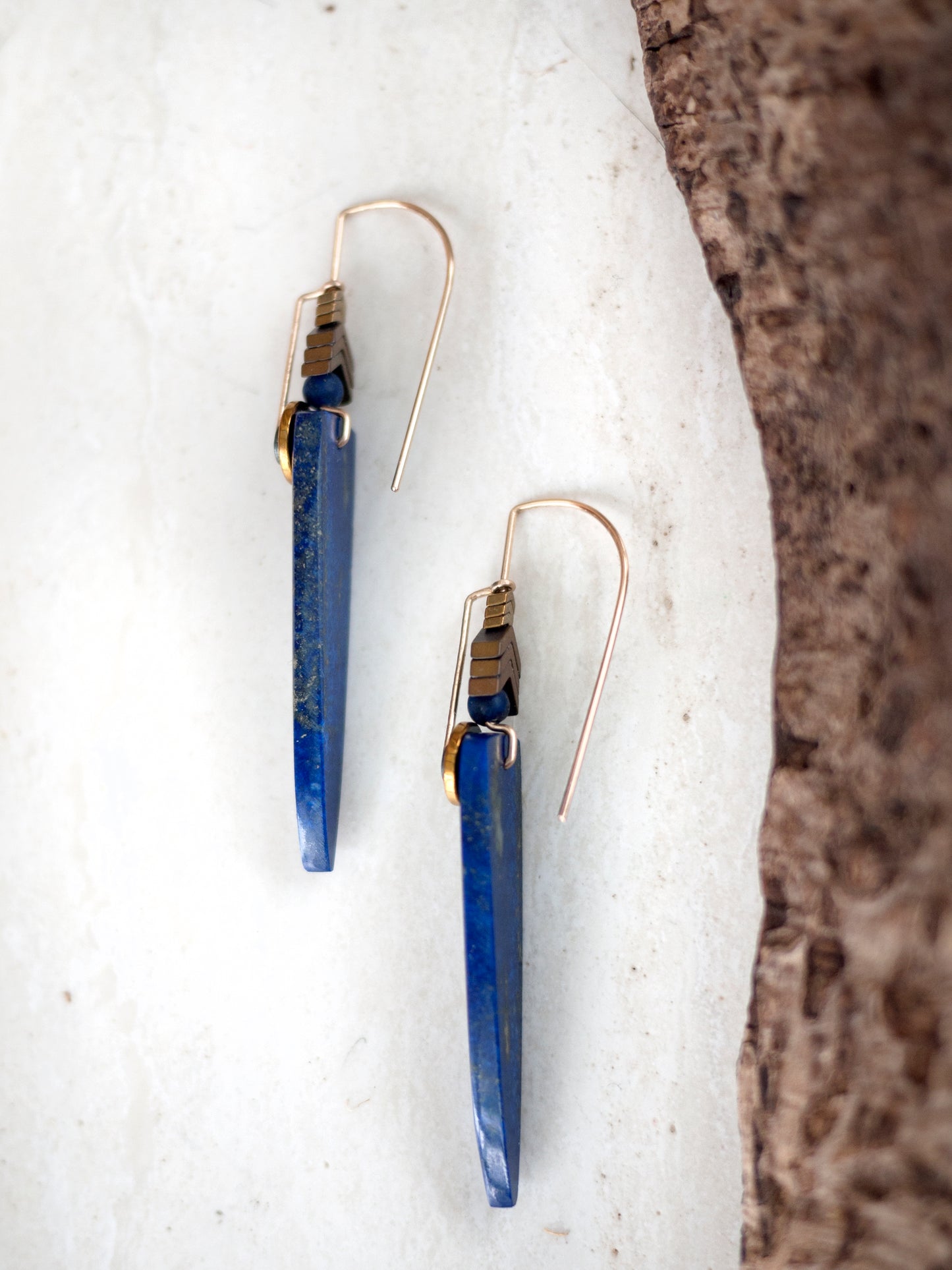 Long Spear Lapis Lazuli Chevron Drop Earrings