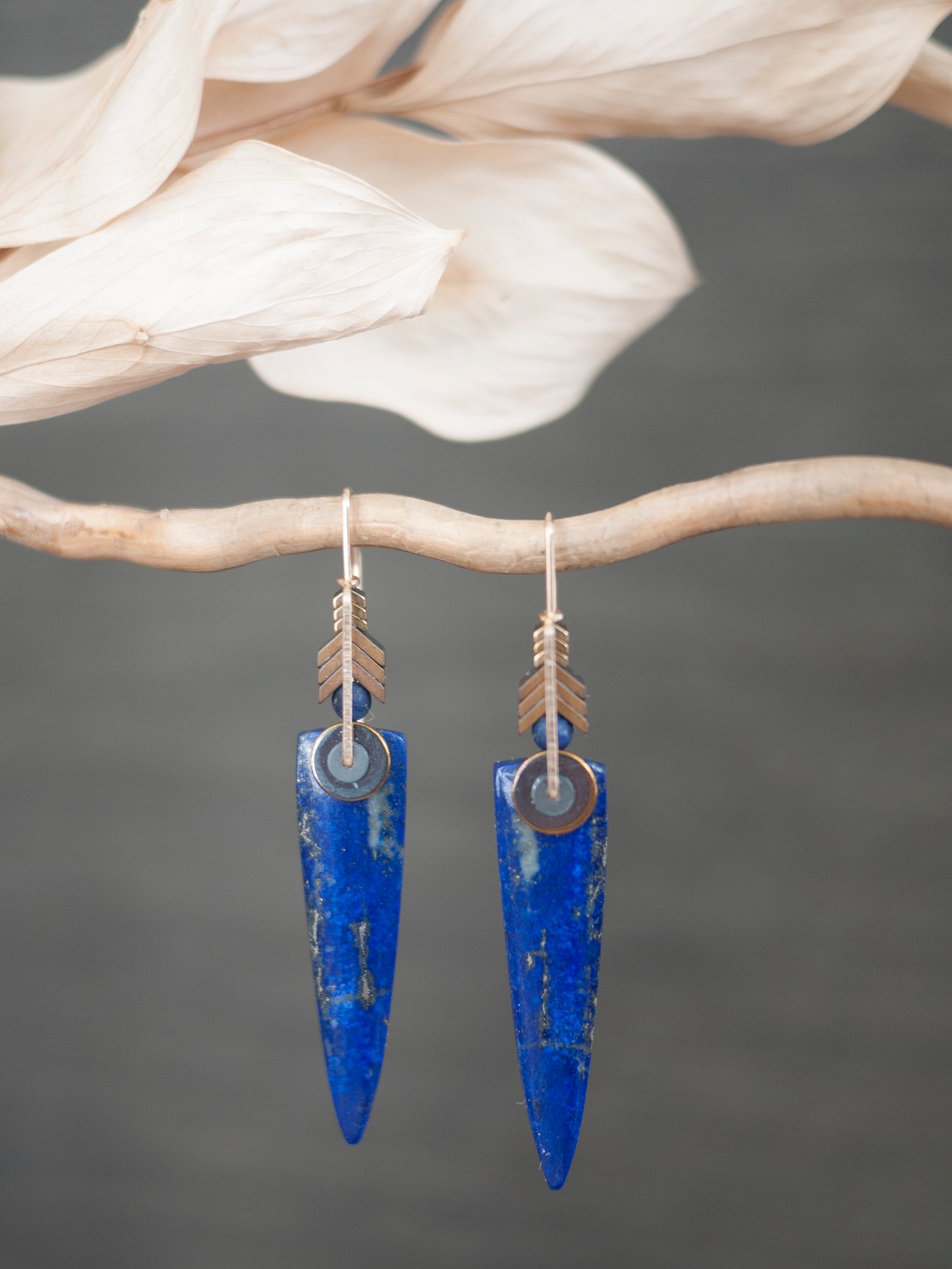 Long Spear Lapis Lazuli Chevron Drop Earrings