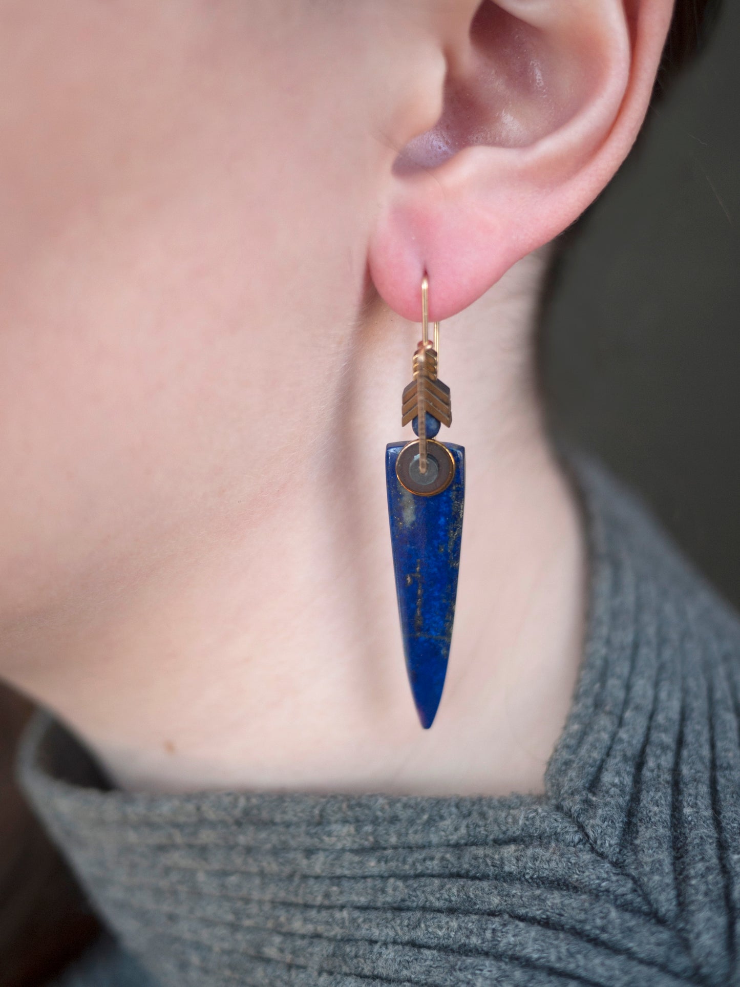 Long Spear Lapis Lazuli Chevron Drop Earrings