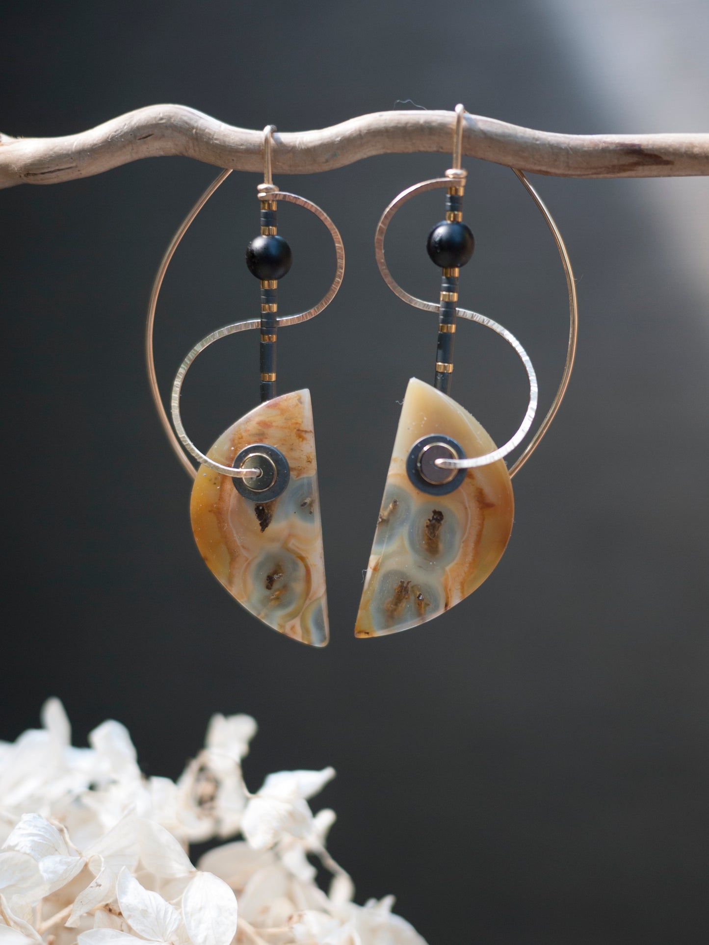 Spiral Sculptural Montana Agate Earrings