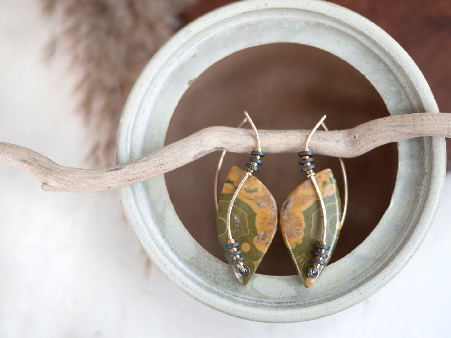 Ocean Jasper Leaf Drop Earrings