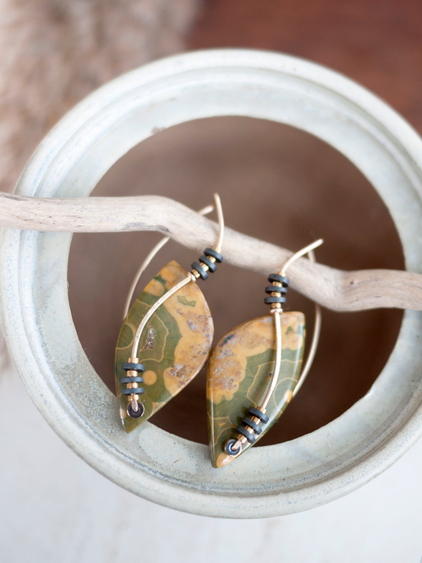 Ocean Jasper Leaf Drop Earrings