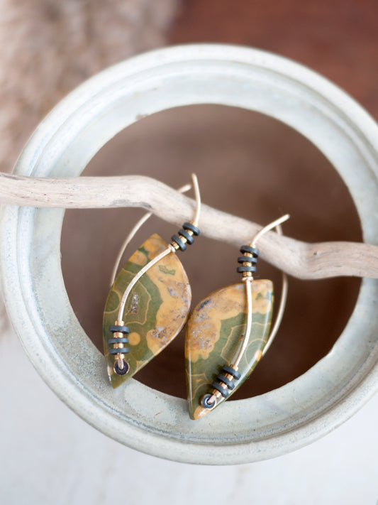 Ocean Jasper Leaf Drop Earrings