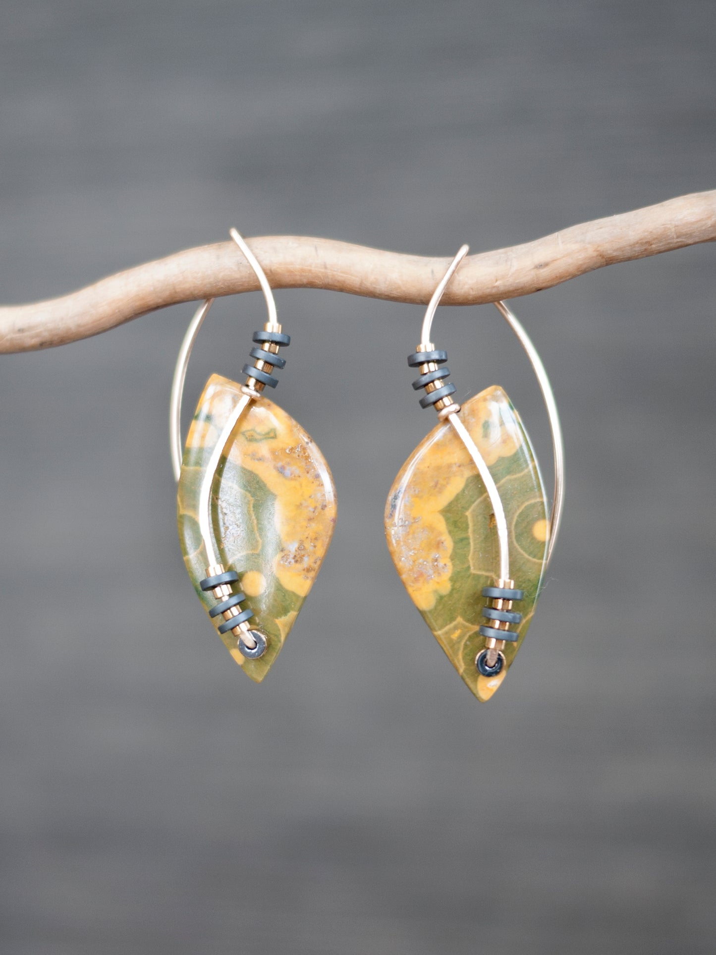 Ocean Jasper Leaf Drop Earrings