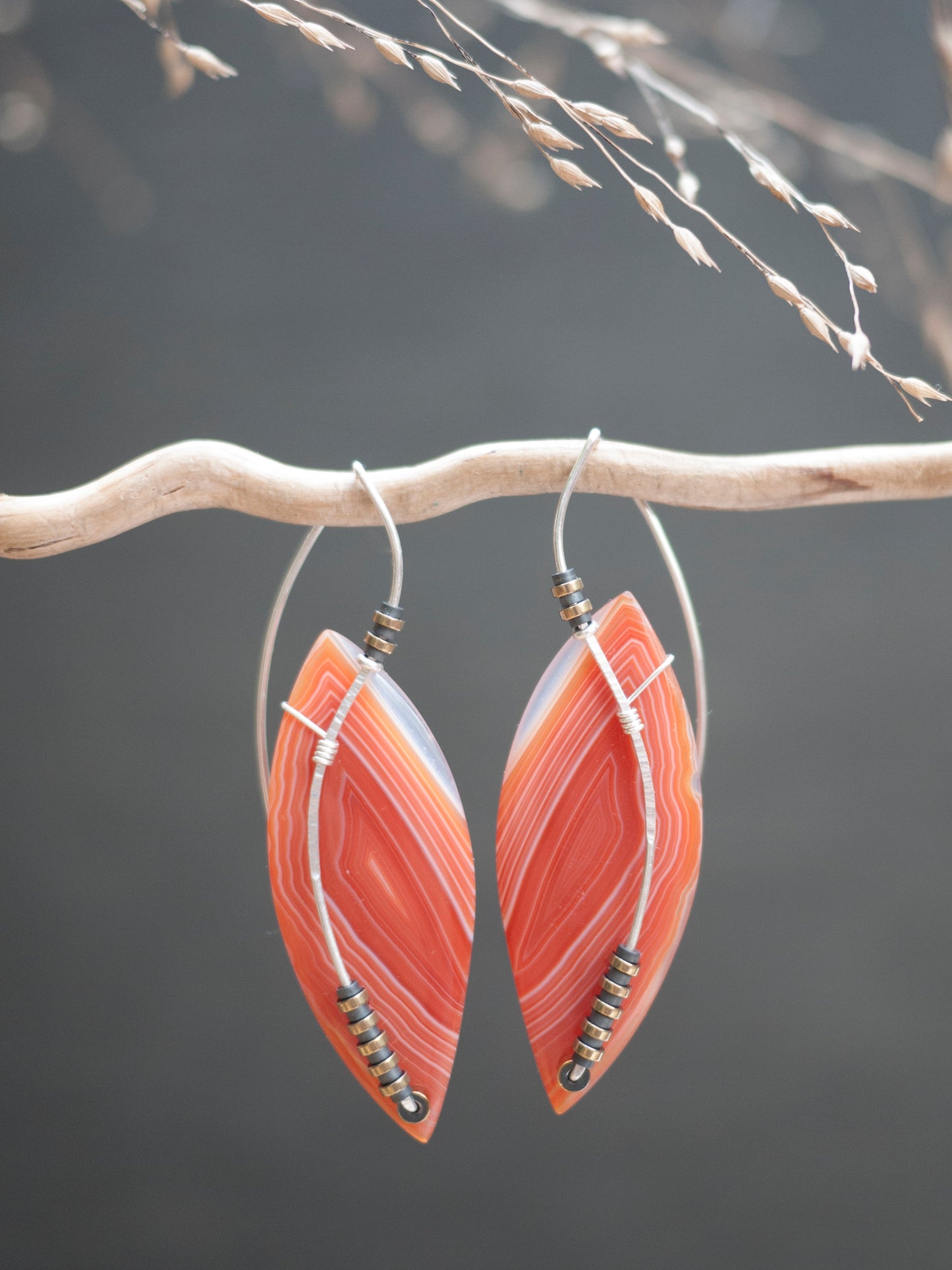 ON HOLD FOR ELIZABETH B. Orange Banded Agate Sculptural Earrings