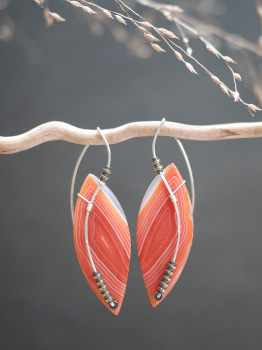ON HOLD FOR ELIZABETH B. Orange Banded Agate Sculptural Earrings